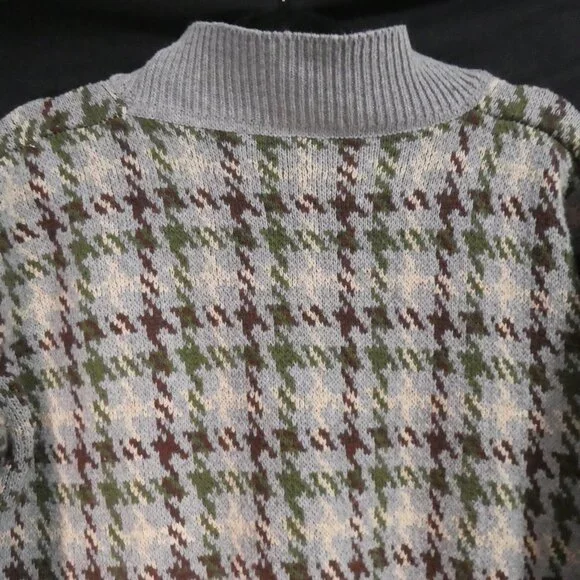Heavy Wool Blend Houndstooth Button-Up Cardigan | xl - extra large | V-Neck - Picture 10 of 15